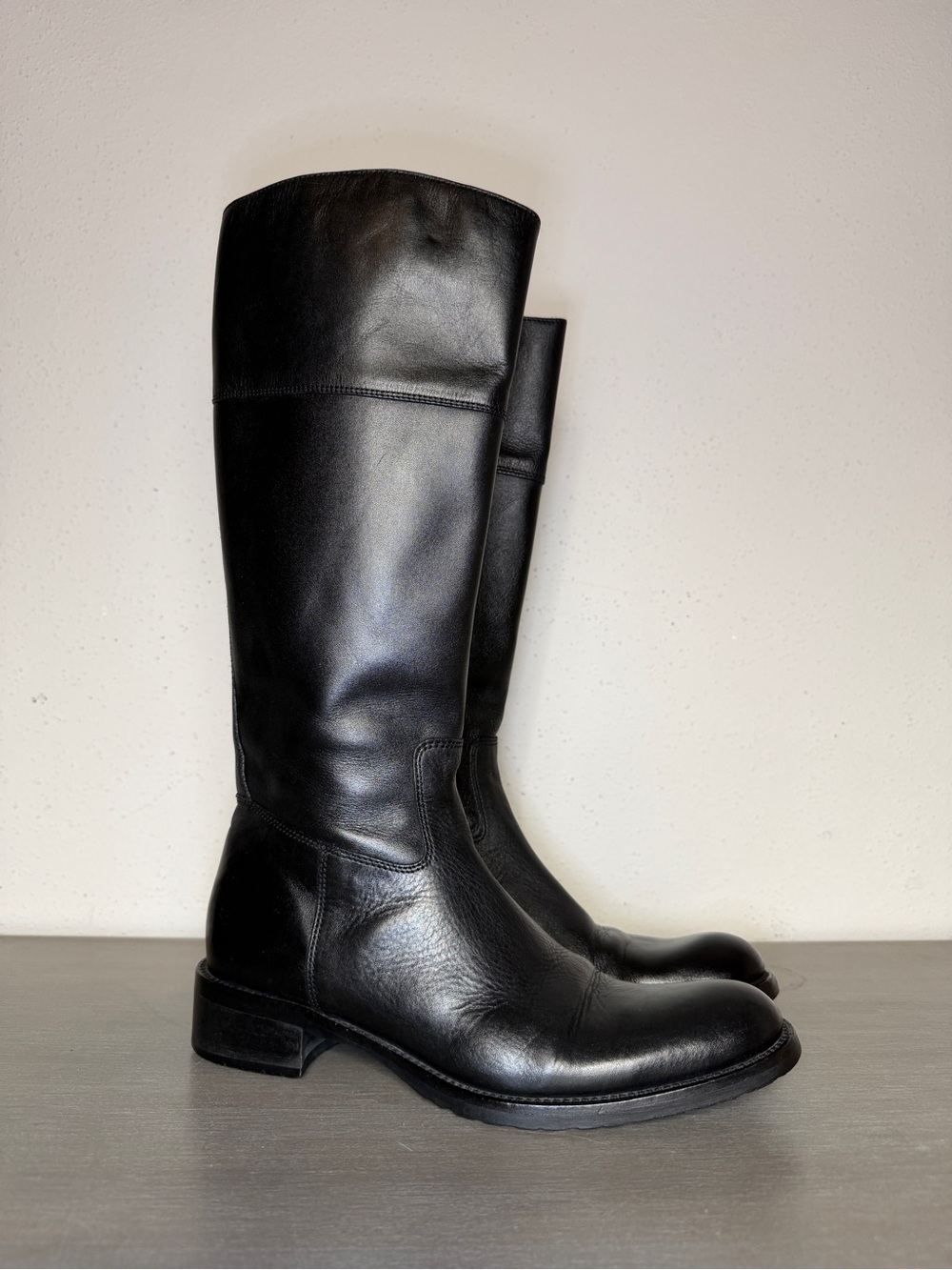 Bianco Footwear Black Leather Tall Boots Side Zip Quality Women's Size 7.5
